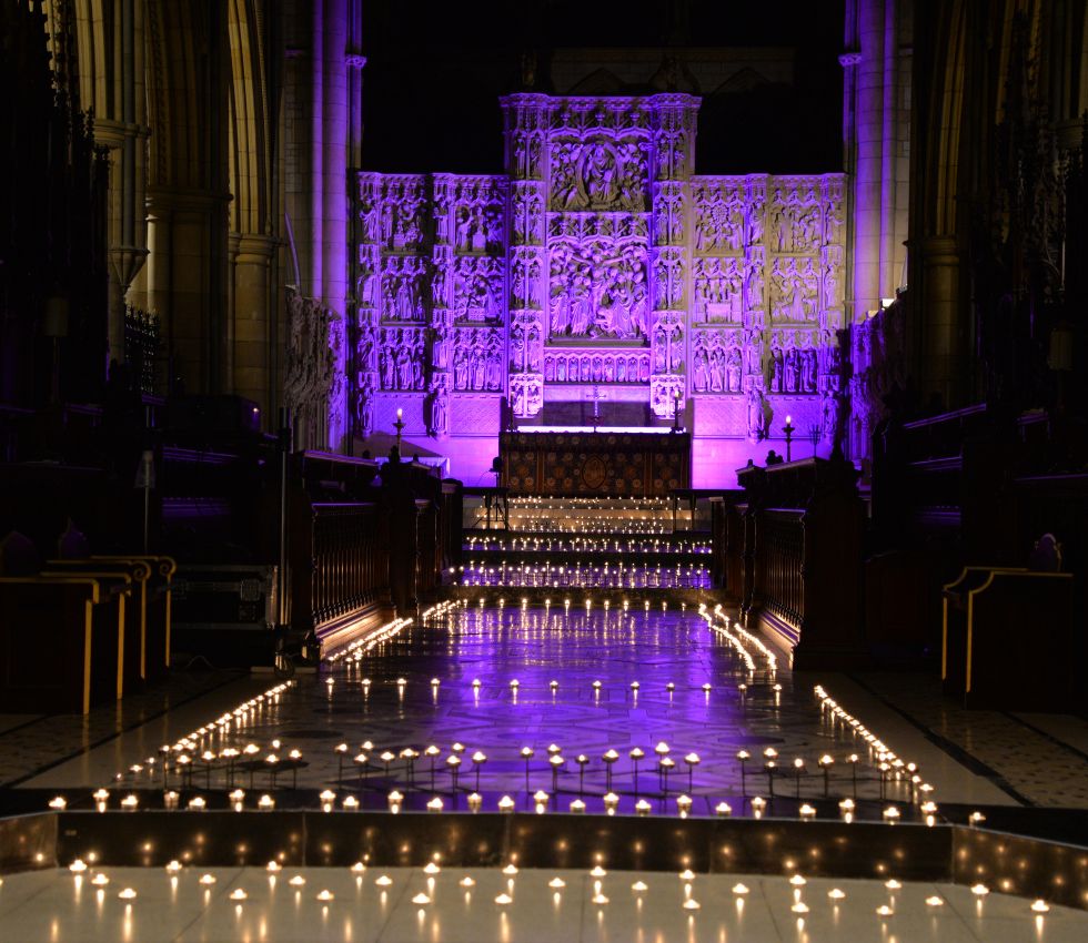 Light Up A Life Cathedral Altar with candles for dedication page