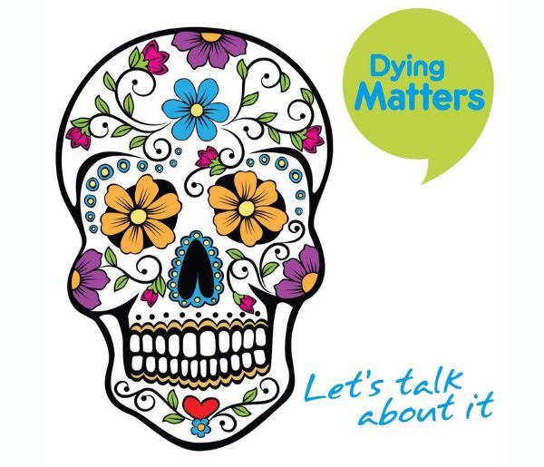 Dying Matters Podcast Logo with floral skull image